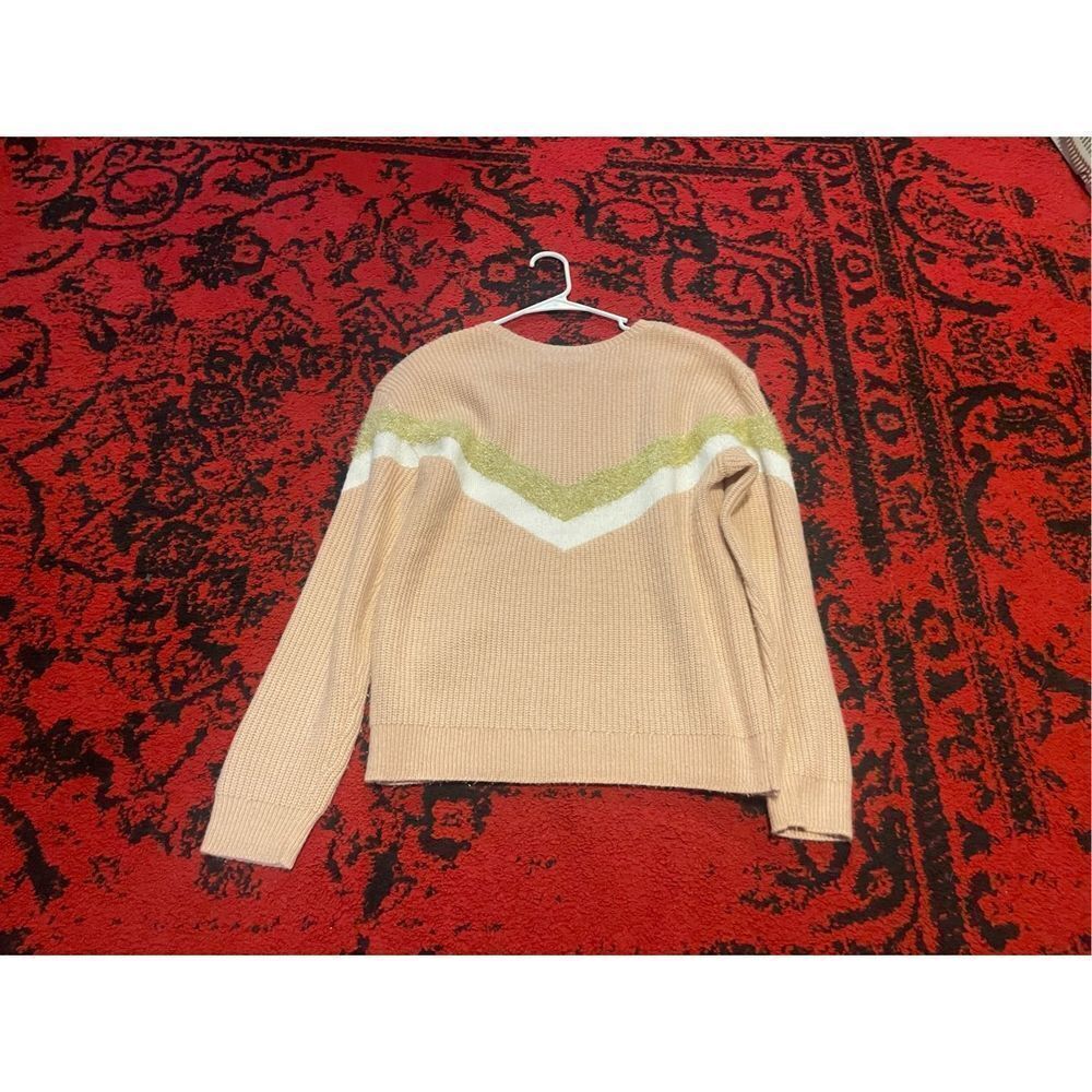 Womens Steve Madden Metallic Chevron Sweater SZ M Pink Gold Fuzzy Size medium